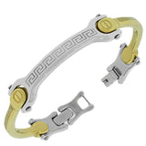 Stainless Steel Two-Tone Link Chain Greek Key Men's Bracelet