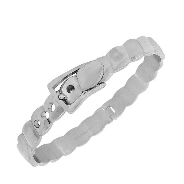 Stainless Steel Silver-Tone Belt Buckle Handcuff Adjustable Bangle Bracelet
