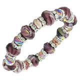 Multicolor Glass White CZ Beaded Stretch Bracelet