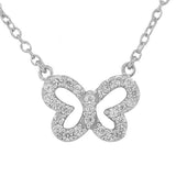 925 Sterling Silver Small Butterfly White CZ Pendant Necklace