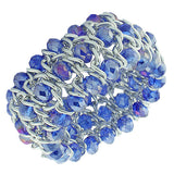 Fashion Alloy Blue Beads Silver-Tone Chain Beaded Stretch Bracelet