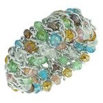 Fashion Alloy Multicolor Beads Silver-Tone Chain Beaded Stretch Bracelet