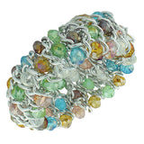 Fashion Alloy Multicolor Beads Silver-Tone Chain Beaded Stretch Bracelet