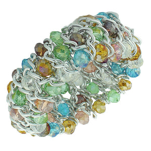 Fashion Alloy Multicolor Beads Silver-Tone Chain Beaded Stretch Bracelet