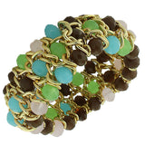 Fashion Alloy Multicolor Beads Silver-Tone Chain Beaded Stretch Bracelet