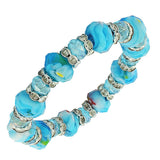White Blue Glass White CZ Beaded Stretch Bracelet