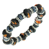 Black Multicolor Glass White CZ Beaded Stretch Bracelet