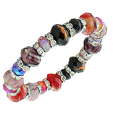 Multicolor Glass White CZ Beaded Stretch Bracelet