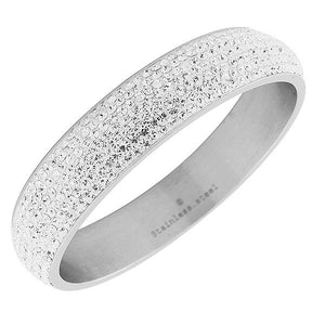 Stainless Steel Silver-Tone White CZ Bangle Bracelet