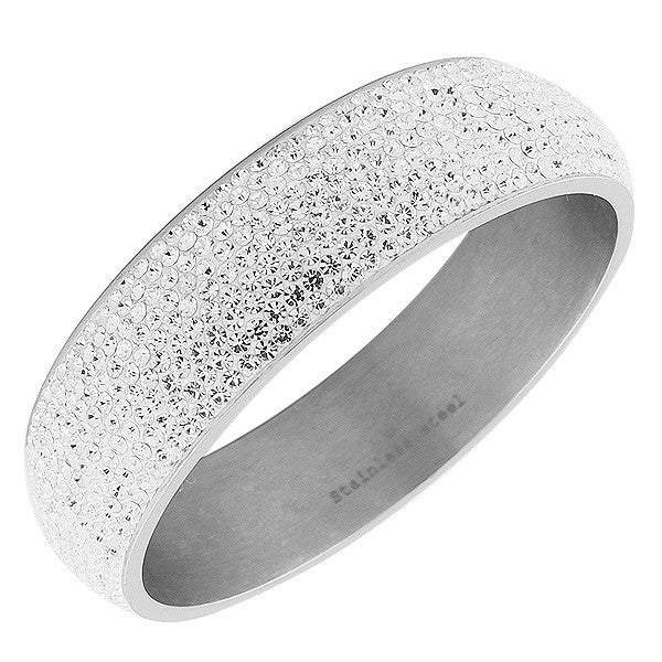 Stainless Steel Silver-Tone White CZ Bangle Bracelet