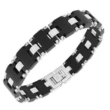 Stainless Steel Black Silver-Tone Link Chain Men's Bracelet
