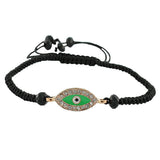 Fashion Alloy Green White CZ Silver-Tone Evil Eye Macrame Adjustable Bracelet
