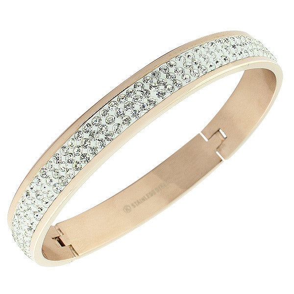 Stainless Steel Rose Gold-Tone White CZ Bangle Bracelet