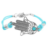 Fashion Alloy Silver-Tone Blue Cord Evil Eye Hamsa Bracelet