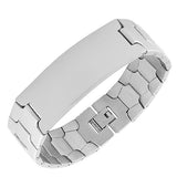 Stainless Steel Silver-Tone Link Chain Name Tag Men's Bracelet
