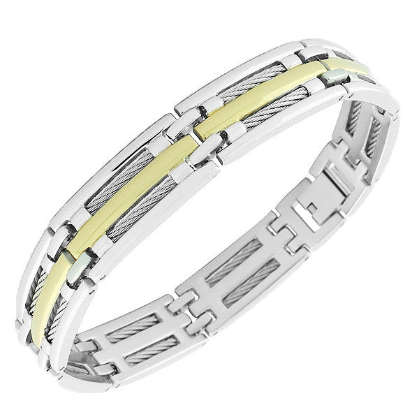 Stainless Steel Two-Tone Link Chain Men's Bracelet