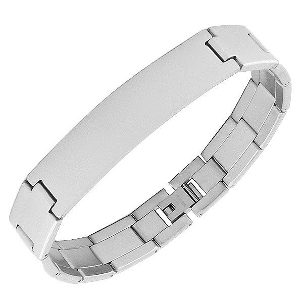 Stainless Steel Silver-Tone Link Chain Name Tag Men's Bracelet
