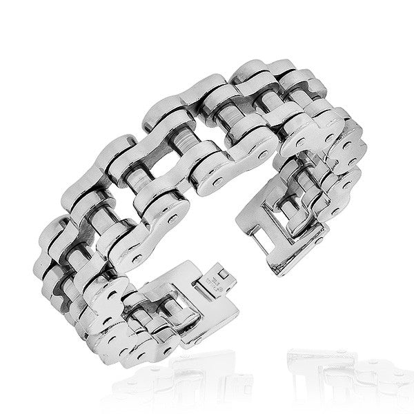 Stainless Steel Silver-Tone Link Bike Chain Large Heavy Men's Bracelet