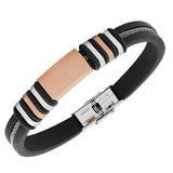 Stainless Steel Black Rubber Silicone Silver-Tone Rose Gold-Tone Men's Bracelet
