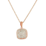 925 Sterling Silver Rose Gold-Tone Square White CZ Pendant Necklace