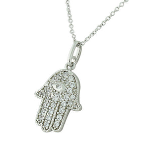 Hamsa Hand Necklace Pendant Sterling Silver Cubic Zirconia