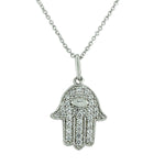 Hamsa Hand Necklace Pendant Sterling Silver Cubic Zirconia