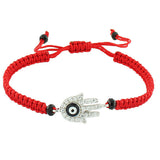 925 Sterling Silver Red Cord Hamsa Evil Eye Beaded Macrame Adjustable Bracelet