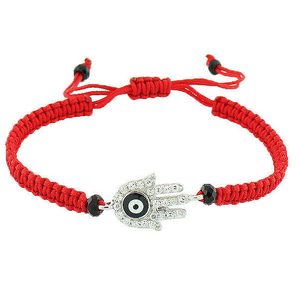 925 Sterling Silver Red Cord Hamsa Evil Eye Beaded Macrame Adjustable Bracelet