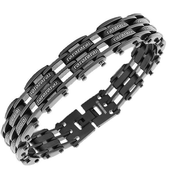 Stainless Steel Black Link Chain Greek Key Men's Bracelet