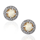 925 Sterling Silver Brown Cognac White Round CZ Stud Girls Earrings