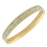 Stainless Steel Yellow Gold-Tone White CZ Bangle Bracelet