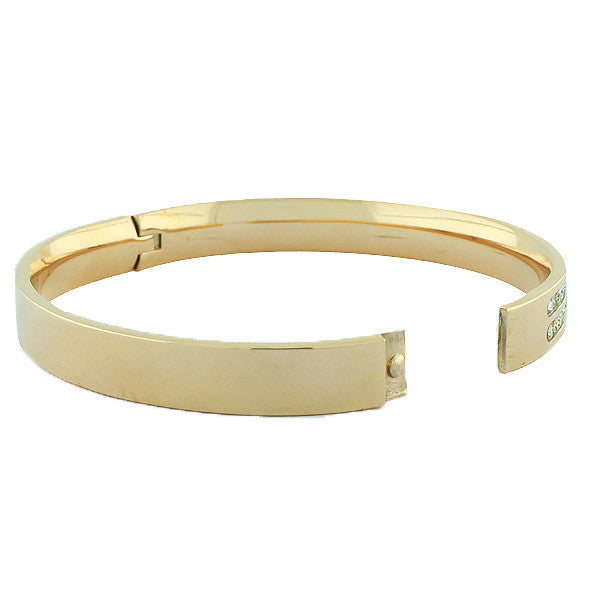 Stainless Steel Yellow Gold-Tone White CZ Bangle Bracelet
