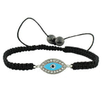Fashion Alloy Blue White CZ Silver-Tone Evil Eye Macrame Adjustable Bracelet