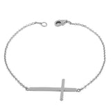 Stainless Steel Silver-Tone Sideways Cross Link Chain Bracelet