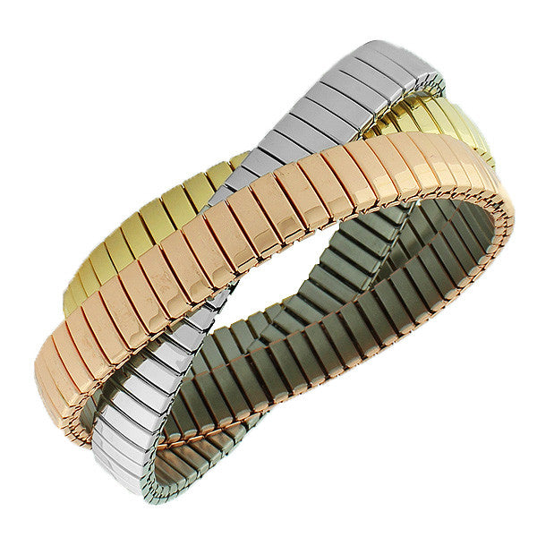 Stainless Steel Silver-Tone Gold-Tone Three Interlocked Stretch Bracelets