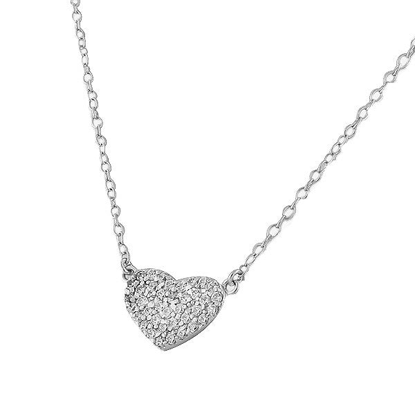 Wide Heart Necklace Pendant Sterling Silver Cubic Zirconia