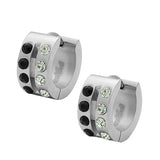 Stainless Steel Silver-Tone White Black CZ Hoop Huggie Earrings