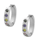 Stainless Steel Silver-Tone Multicolor CZ Hoop Huggie Earrings