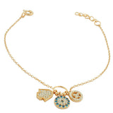 925 Sterling Silver Rose Gold-Tone Hamsa Evil Eye Peace Link Chain Bracelet