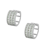 925 Sterling Silver White CZ Hoop Huggie Earrings