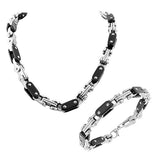 Stainless Steel Black Silver-Tone Men's Link Chain Necklace Bracelet Set