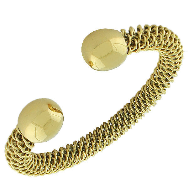 Stainless Steel Yellow Gold-Tone Open End Mesh Bangle Bracelet