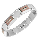 Stainless Steel Silver-Tone Rose Gold-Tone White CZ Link Chain Men's Bracelet