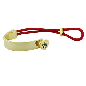 Fashion Alloy Red Stretch Cord Yellow Gold-Tone Crown Love Heart Bracelet