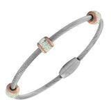 Stainless Steel Silver-Tone Rose Gold-Tone White CZ Twisted Cable Bangle Bracelet