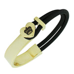Fashion Alloy Black Stretch Cord Yellow Gold-Tone Crown Love Heart Bracelet
