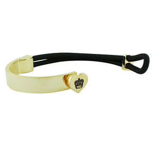Fashion Alloy Black Stretch Cord Yellow Gold-Tone Crown Love Heart Bracelet