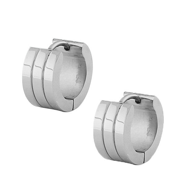 Stainless Steel Silver-Tone Hoop Huggie Earrings