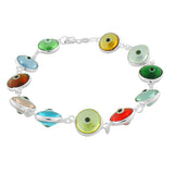 925 Sterling Silver Multicolor Evil Eye Hamsa Beaded Bracelet with Clasp