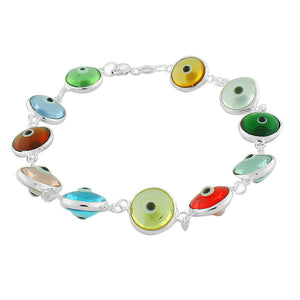 925 Sterling Silver Multicolor Evil Eye Hamsa Beaded Bracelet with Clasp
